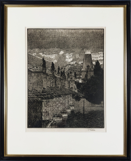 Kobliha František – Karlův most, původní dřevoryt, 1913